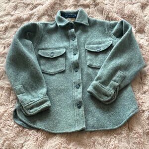 Unisex Blue Grey LL Bean Button-Up Wool Jacket